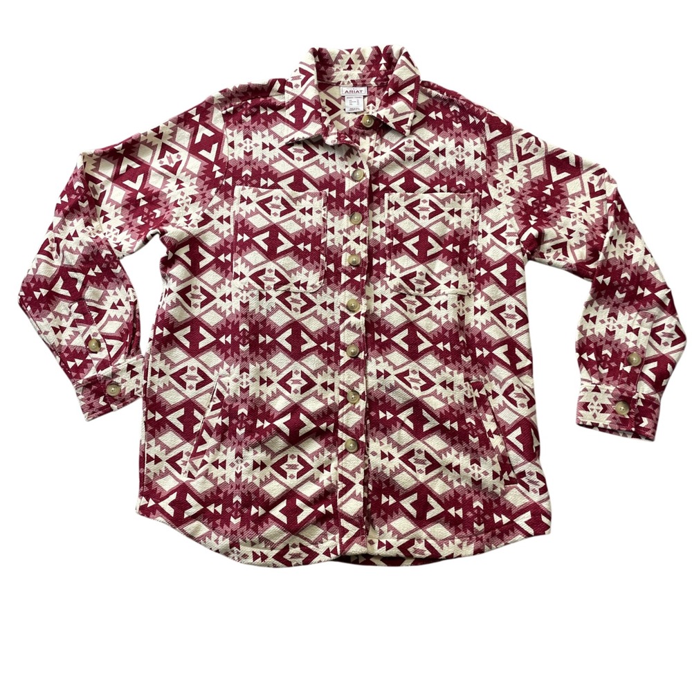 Ariat XL Women's Fillmore Shirt Jacket Burgundy Cream Southwest Aztec Print